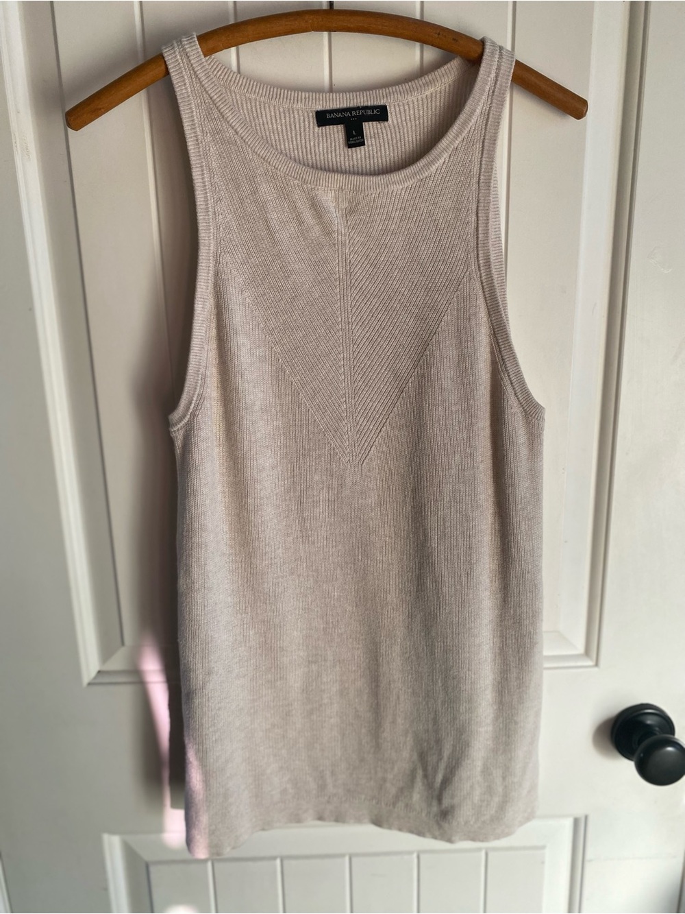 Banana Republic Cream Knit Tank Top - Sleeveless Ribbed Detail -Large